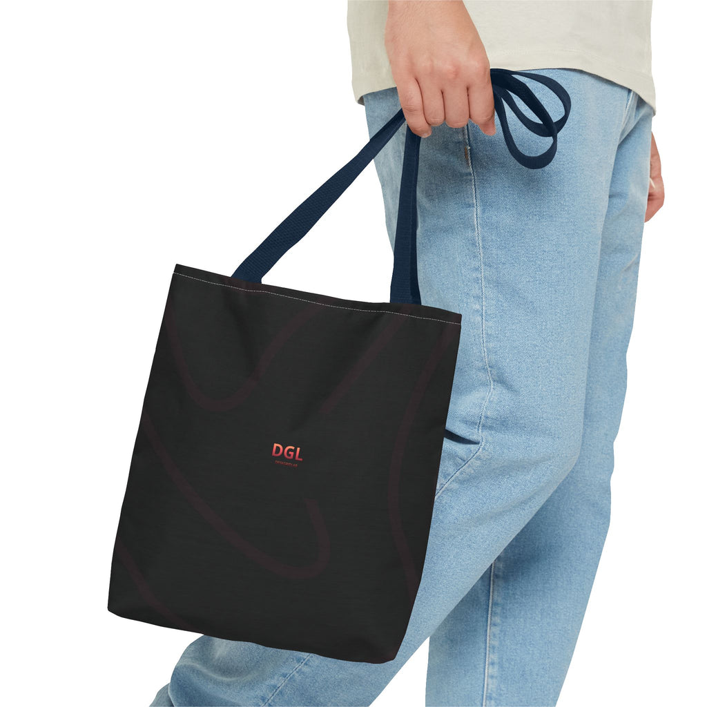 Minimal Black Tote Bag – Subtle 'DGL' Logo All-Over Print