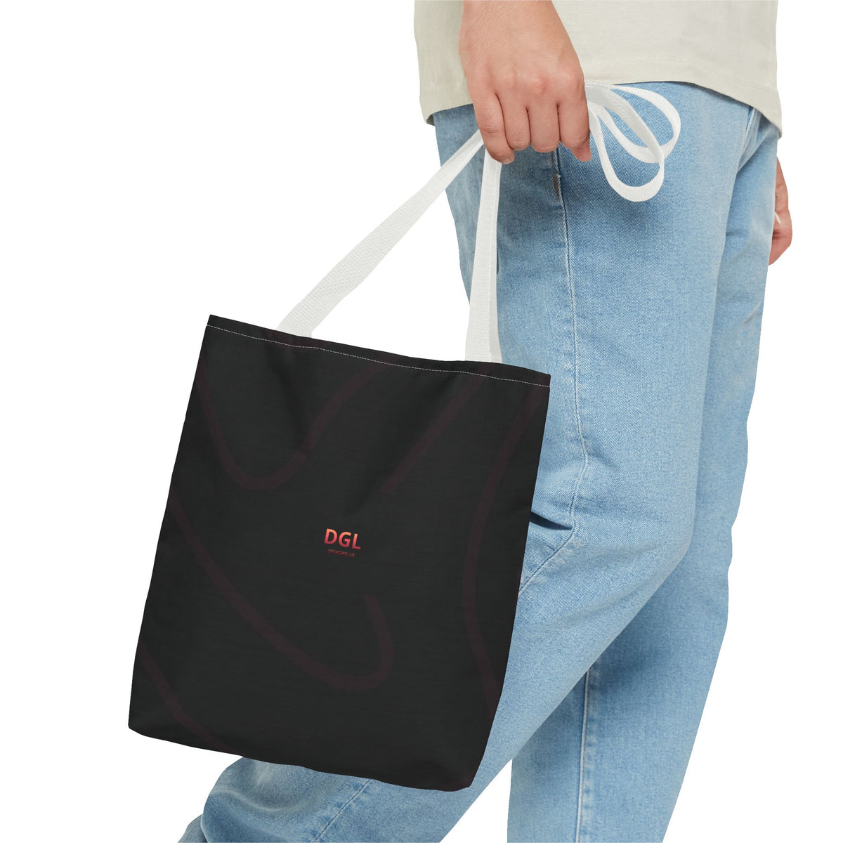 Minimal Black Tote Bag – Subtle 'DGL' Logo All-Over Print