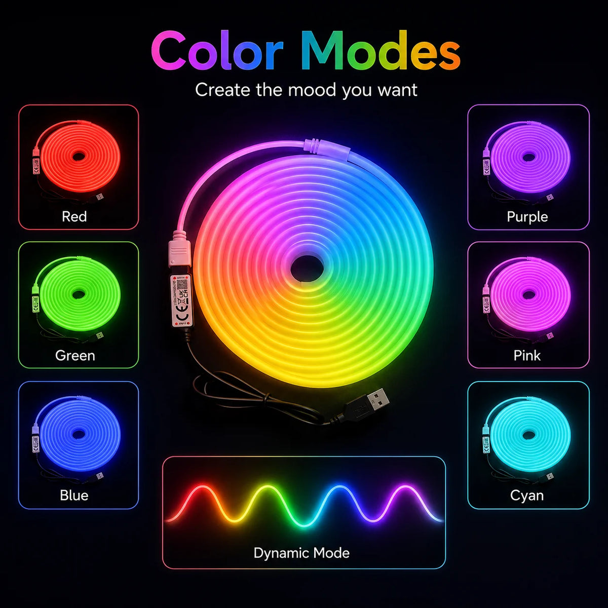 RGB LED Neon Rope Light – Desk Ambient Setup