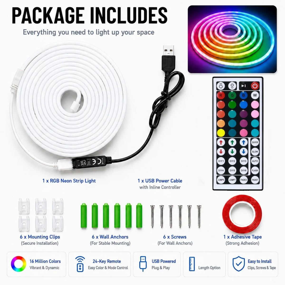 RGB LED Neon Rope Light – Desk Ambient Setup