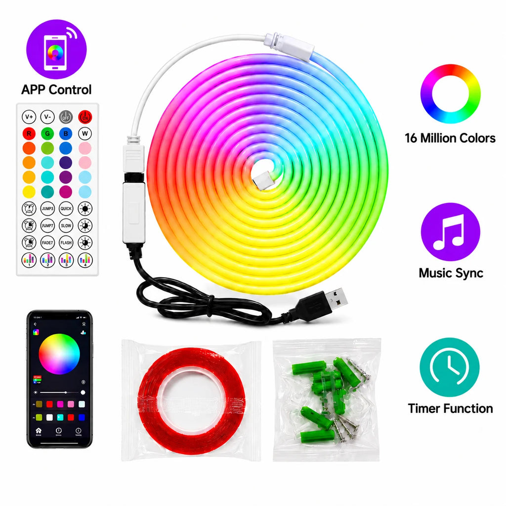 RGB LED Neon Rope Light – Desk Ambient Setup