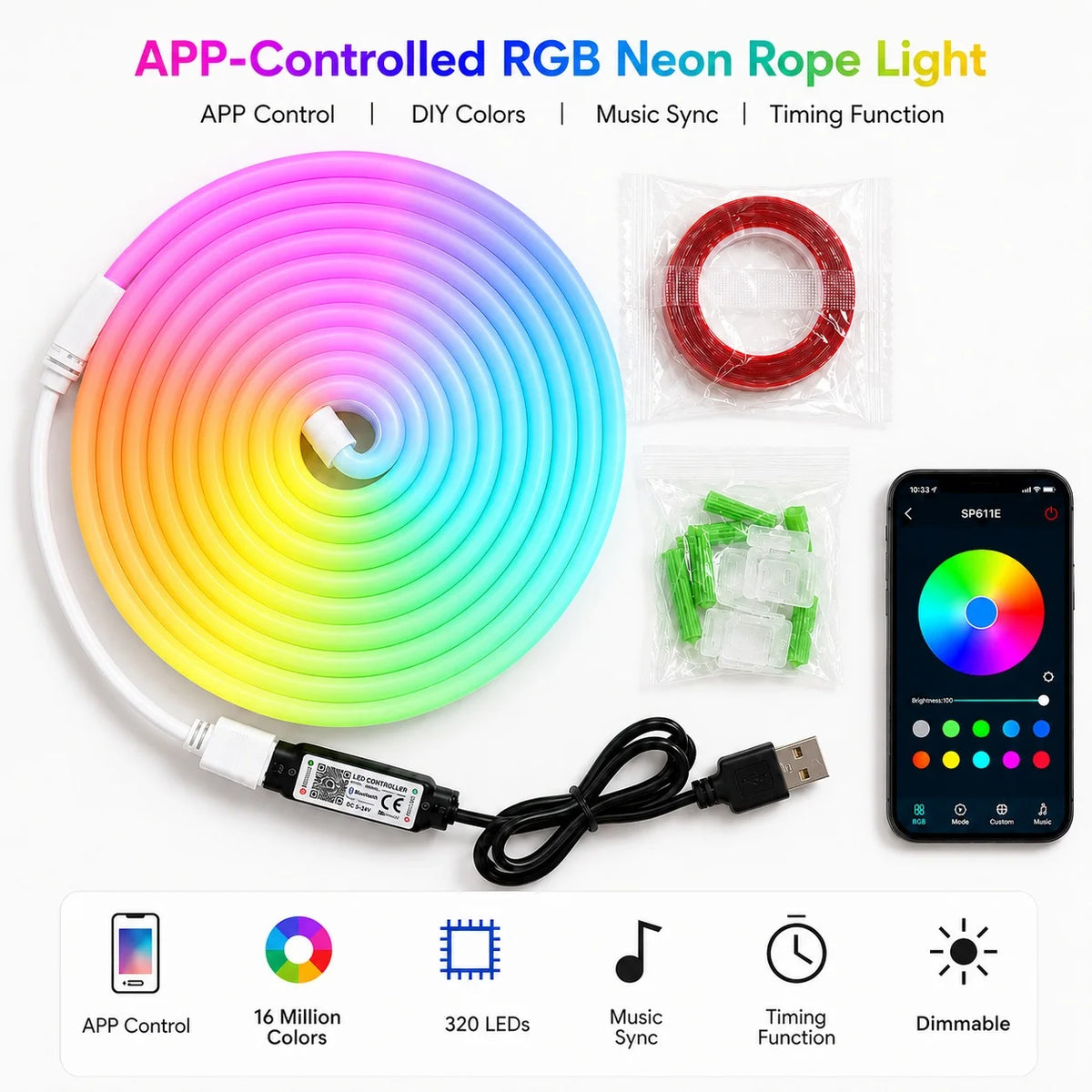 RGB LED Neon Rope Light – Desk Ambient Setup
