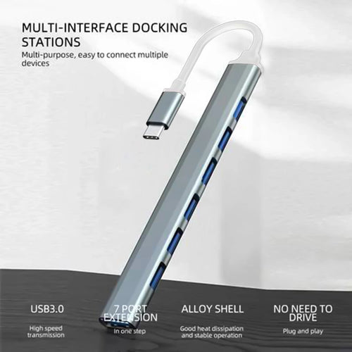 7-Port USB Hub 3.0 – Multi-Port Desk Splitter