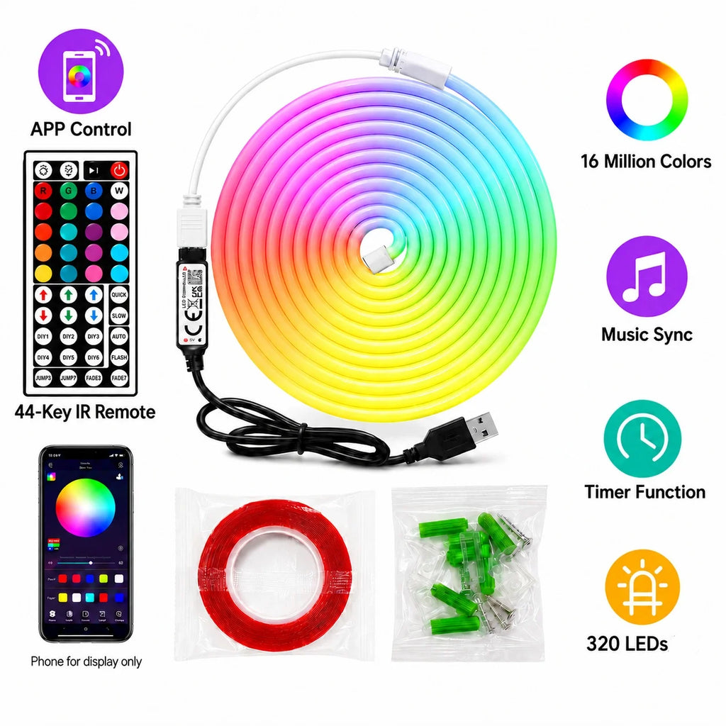 RGB LED Neon Rope Light – Desk Ambient Setup