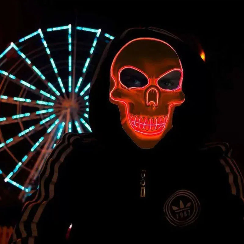 Máscara LED de Calavera para Halloween – Brillo Neón Cosplay