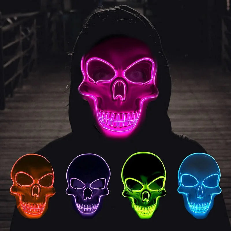 Máscara LED de Calavera para Halloween – Brillo Neón Cosplay